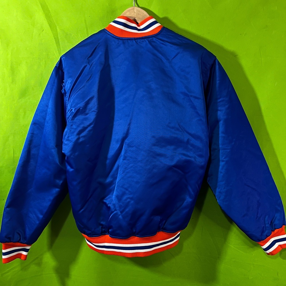 Vintage 80s Felco Boise State College Satin Bomber Jacket Blue Orange Mens Large - Picture 3 of 6